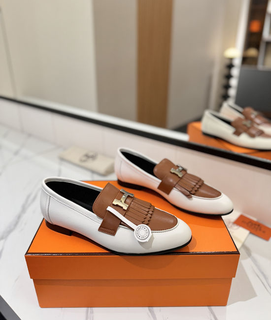 Hermes Classic Cowhide Loafers Comfortable Soft Sole Casual Shoes