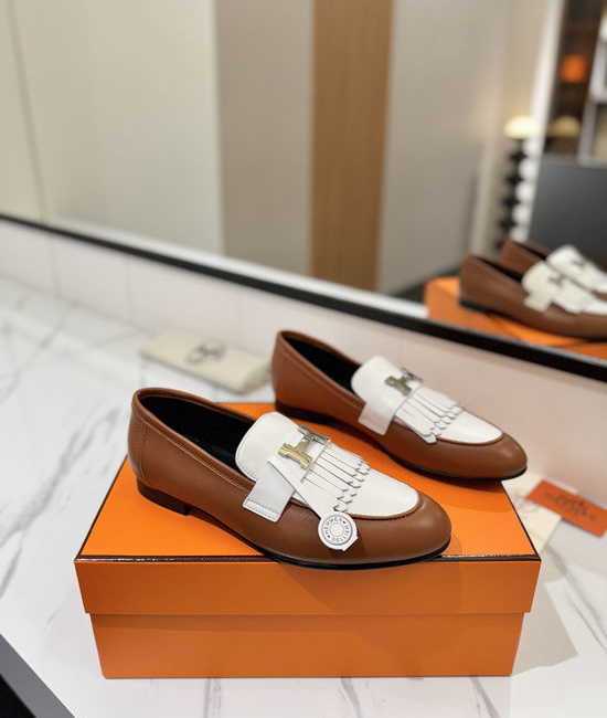 Hermes Classic Cowhide Loafers Comfortable Soft Sole Casual Shoes