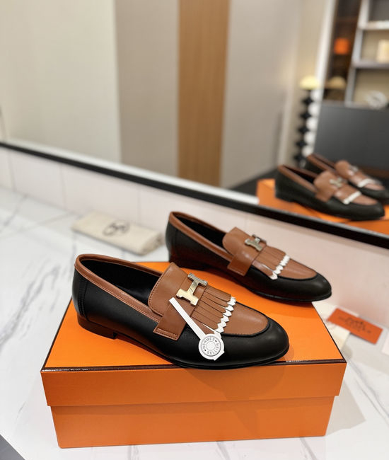 Hermes Classic Cowhide Loafers Comfortable Soft Sole Casual Shoes