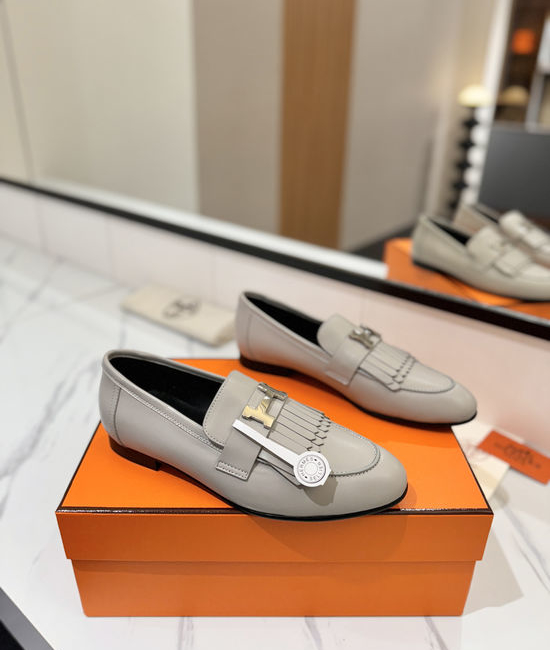 Hermes Classic Cowhide Loafers Comfortable Soft Sole Casual Shoes