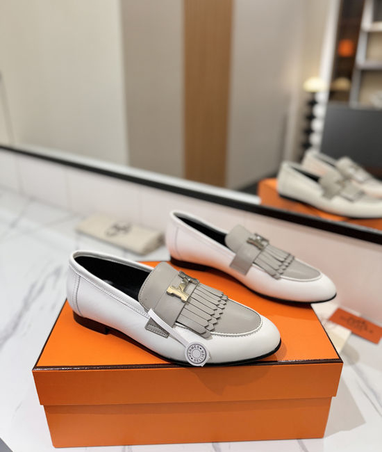 Hermes Classic Cowhide Loafers Comfortable Soft Sole Casual Shoes