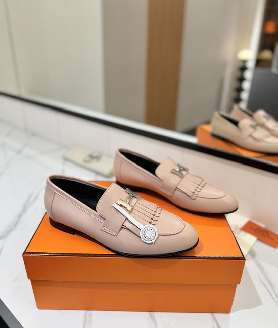 Hermes Classic Cowhide Loafers Comfortable Soft Sole Casual Shoes