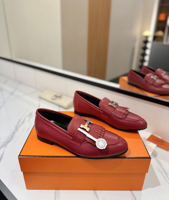 Hermes Classic Cowhide Loafers Comfortable Soft Sole Casual Shoes