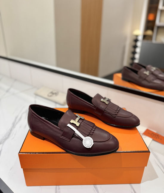 Hermes Classic Cowhide Loafers Comfortable Soft Sole Casual Shoes