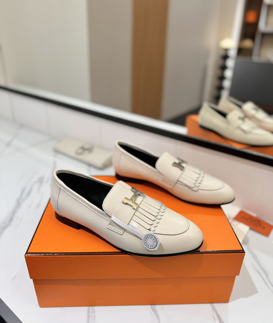 Hermes Classic Cowhide Loafers Comfortable Soft Sole Casual Shoes