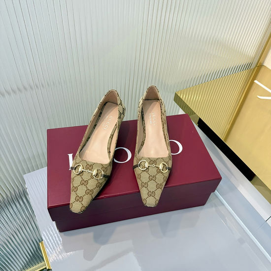 Gucci Block Heel Leather Shoes Square Toe Metal Accent
