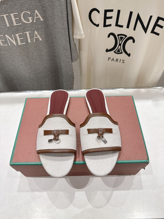 Loro Piana Minimalist Linen Flat Slippers Premium Soft Sole