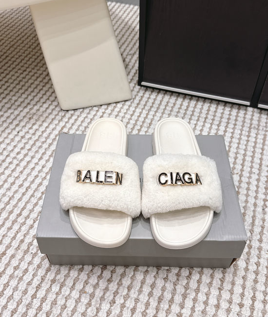 Balenciaga Plush Fleece Lined Warm Non-slip Indoor Outdoor Slippers