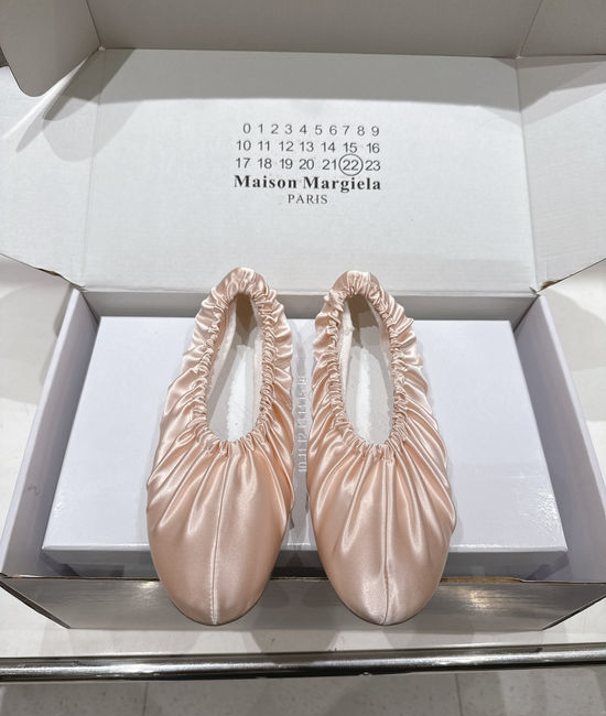 Maison Margiela MM6 Silk Fabric Ruched Elastic Mary Jane Ballet Flats