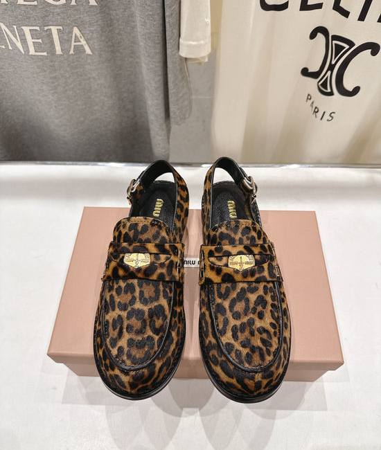 Miu Miu Leopard Print Pony Hair Backless Loafer Slides