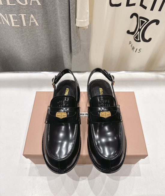 Miu Miu Leather Embellished Backless Loafer Slides
