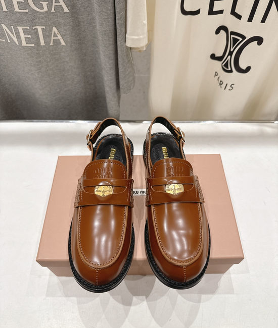 Miu Miu Leather Embellished Backless Loafer Slides