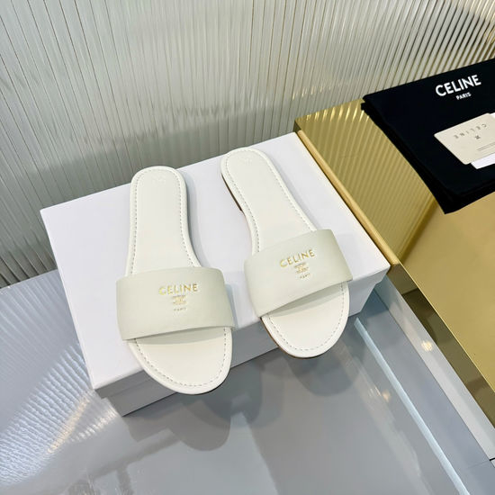 Celine Classic Logo Flat Slide Sandals Premium Leather Upper