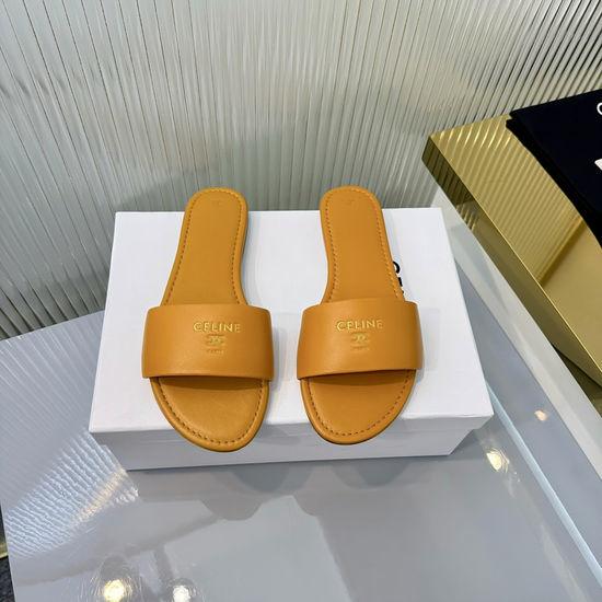 Celine Classic Logo Flat Slide Sandals Premium Leather Upper