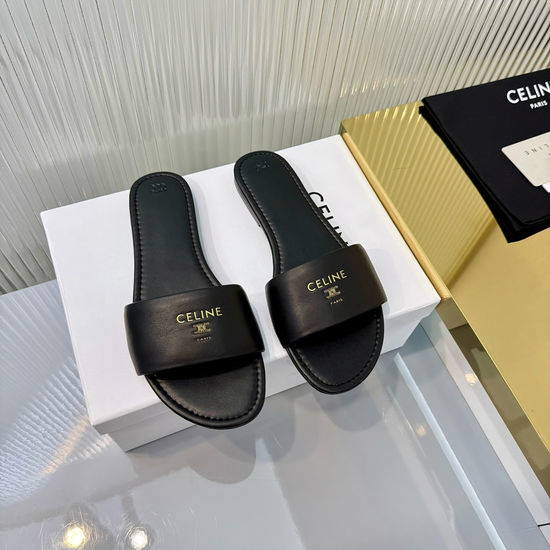 Celine Classic Logo Flat Slide Sandals Premium Leather Upper
