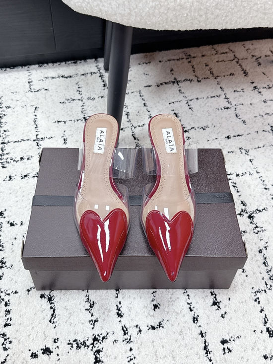 Alaia Pointed Toe PVC Heart Wedge Heel Slide Sandals