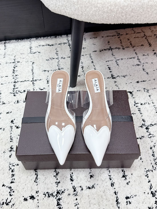 Alaia Pointed Toe PVC Heart Wedge Heel Slide Sandals