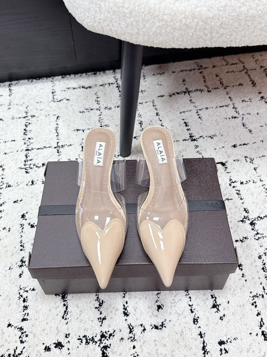 Alaia Pointed Toe PVC Heart Wedge Heel Slide Sandals