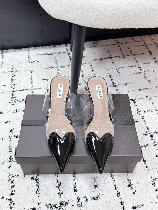 Alaia Pointed Toe PVC Heart Wedge Heel Slide Sandals