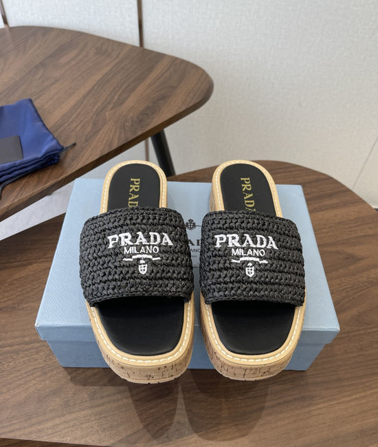 Prada Handwoven Thick Sole Slide Sandals Comfortable Daily Wear