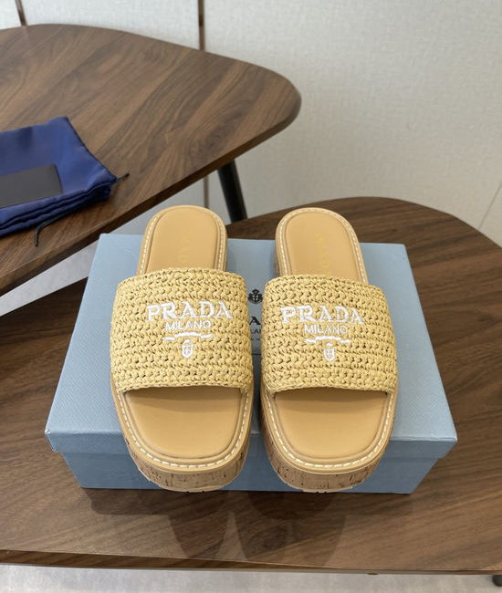 Prada Handwoven Thick Sole Slide Sandals Comfortable Daily Wear