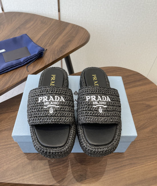 Prada Handwoven Thick Sole Slide Sandals Comfortable Daily Wear