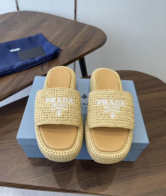 Prada Handwoven Thick Sole Slide Sandals Comfortable Daily Wear