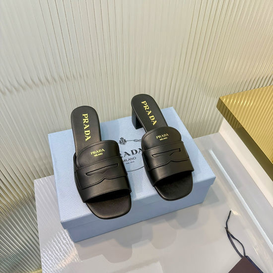 Prada Block Heel Backless Slip On Sandals Premium Quality