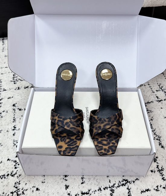 Yves Saint Laurent YSL Satin Cross Strap High Heel Mule Slides