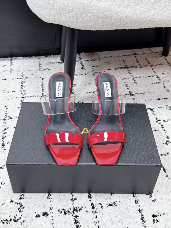 Alaia PVC Heart Decor Stiletto Heel Open Toe Mules
