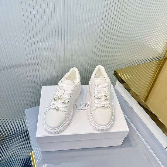 Jimmy Choo Luxury Leather Sneakers With Rhinestone And Pearl Details