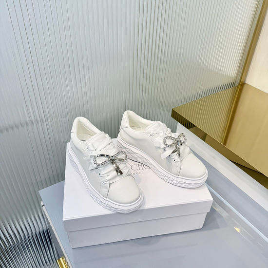 Jimmy Choo Luxury Leather Sneakers With Rhinestone And Pearl Details