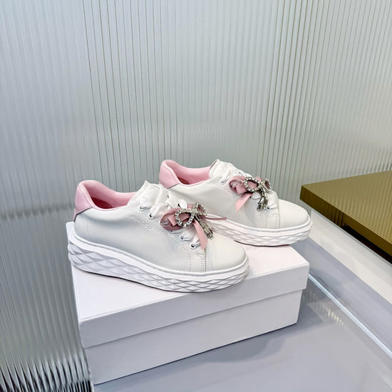 Jimmy Choo Genuine Leather Diamond Cut Sneakers with Pearl Details