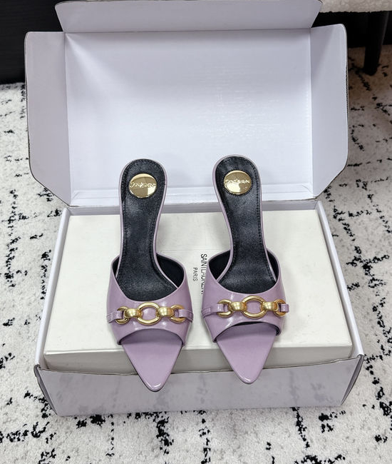 Yves Saint Laurent YSL Pointed Toe Chain Stiletto Heel Slides