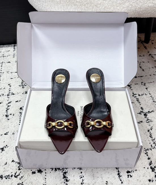 Yves Saint Laurent YSL Pointed Toe Chain Stiletto Heel Slides