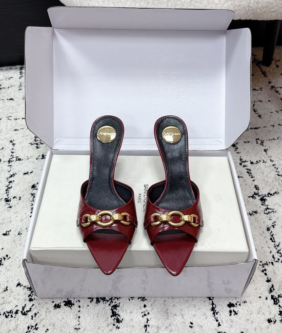 Yves Saint Laurent YSL Pointed Toe Chain Stiletto Heel Slides