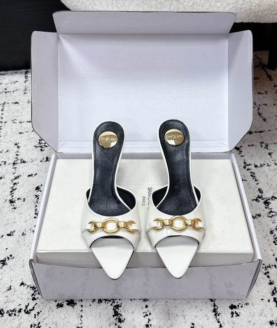 Yves Saint Laurent YSL Pointed Toe Chain Stiletto Heel Slides