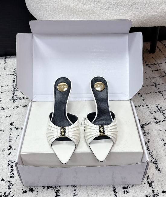 Yves Saint Laurent YSL Ruched Pointed Toe Stiletto Heel Mules Premium Leather