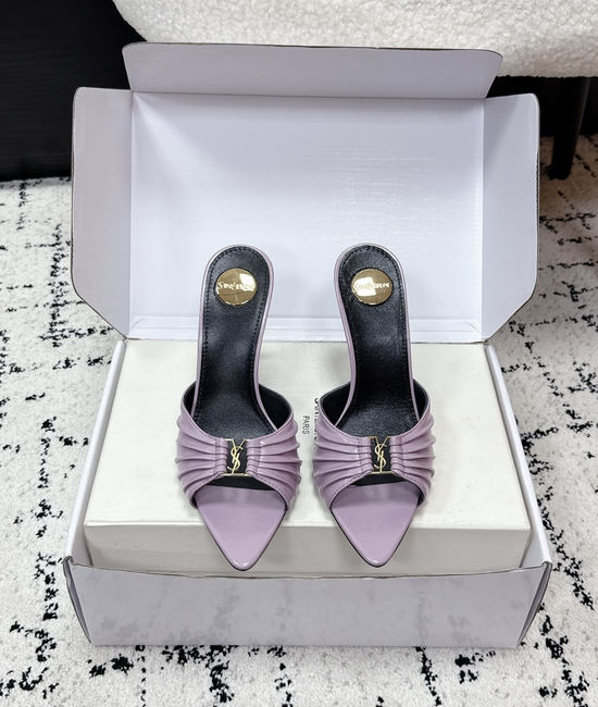 Yves Saint Laurent YSL Pointed Toe Stiletto Heel Mules Premium Leather Upper
