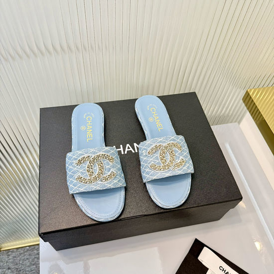 Chanel Classic Logo Decor Sheepskin Flat Slide Slippers