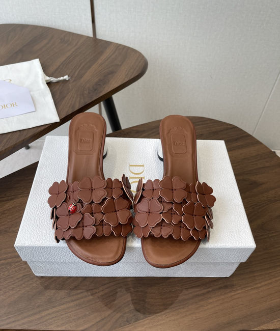 Christian Dior CD Floral Decor Flat Sandals Genuine Leather Lining Durable Outsole