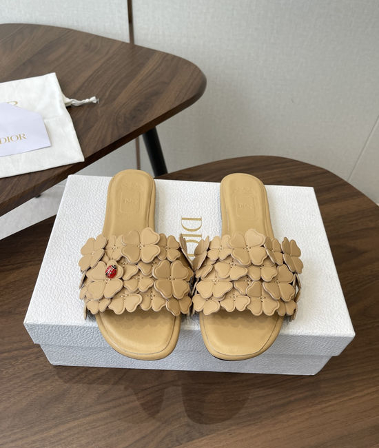 Christian Dior CD Floral Decor Flat Sandals Genuine Leather Lining Durable Outsole