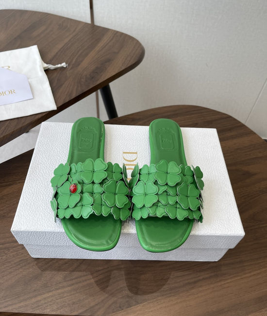 Christian Dior CD Floral Decor Flat Sandals Genuine Leather Lining Durable Outsole