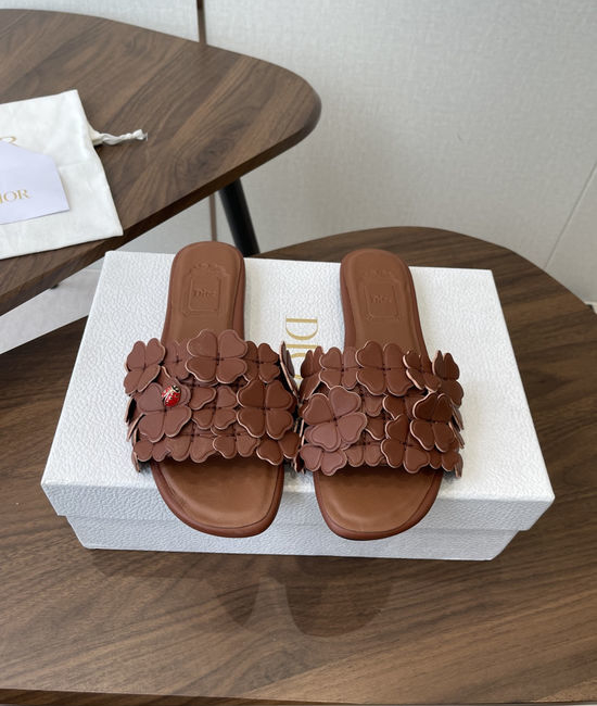 Christian Dior CD Floral Decor Flat Sandals Genuine Leather Lining Durable Outsole