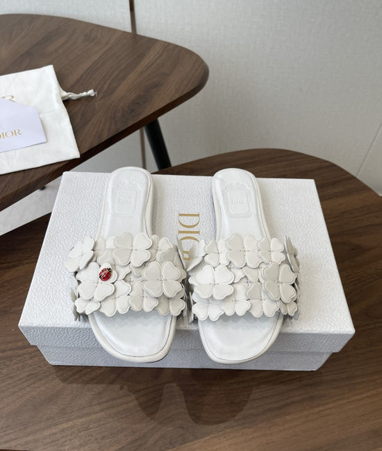 Christian Dior CD Floral Decor Flat Sandals Genuine Leather Lining Durable Outsole