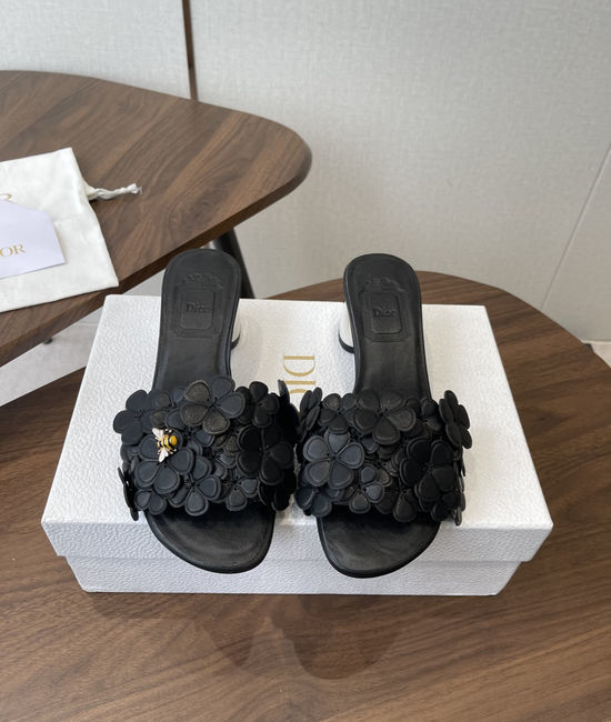 Christian Dior CD Floral Decor Flat Sandals Genuine Leather Lining Durable Outsole