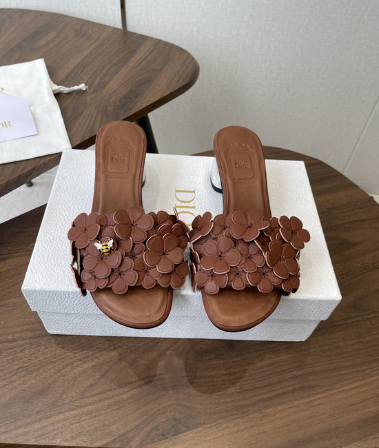 Christian Dior CD Floral Decor Flat Sandals Genuine Leather Lining Durable Outsole