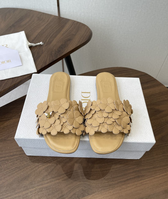 Christian Dior CD Floral Decor Flat Sandals Genuine Leather Lining Durable Outsole