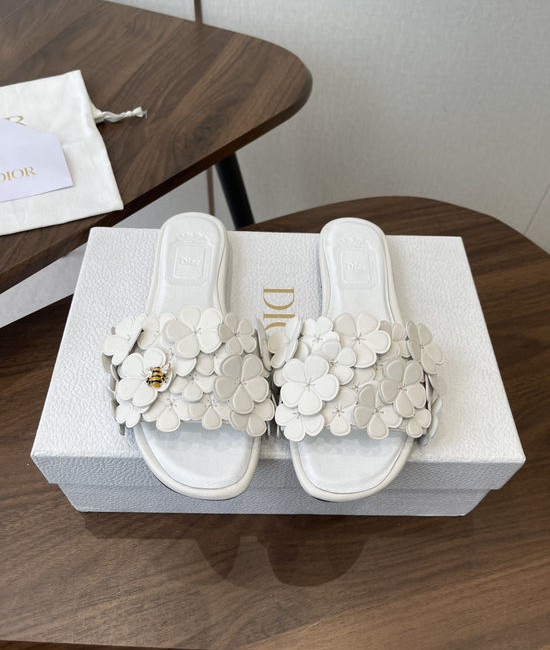 Christian Dior CD Floral Decor Flat Sandals Genuine Leather Lining Durable Outsole