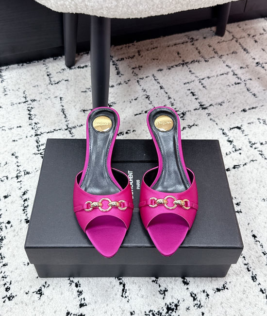 Yves Saint Laurent YSL Chain Decor Pointed Toe Stiletto Heel Mules Leather Sole